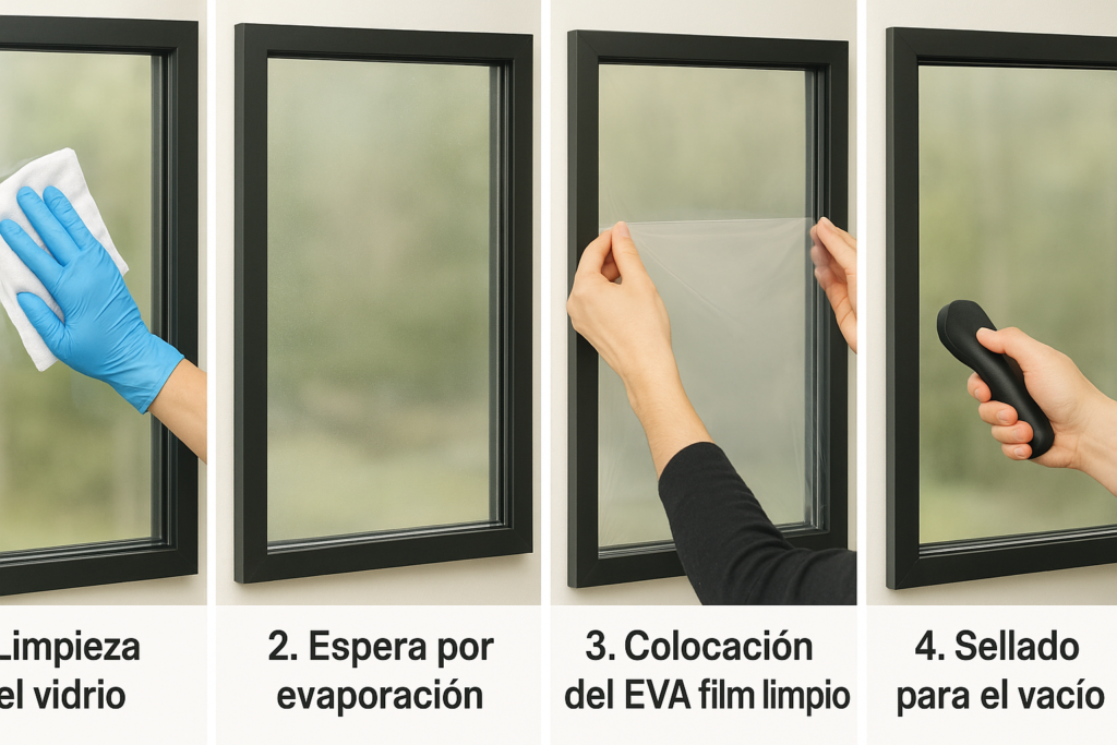 "Guía de manipulación y almacenamiento de EVA film: mejores prácticas operativas para la limpieza del vidrio, control de humedad en la sala de laminación y el proceso de canteado posterior al curado."