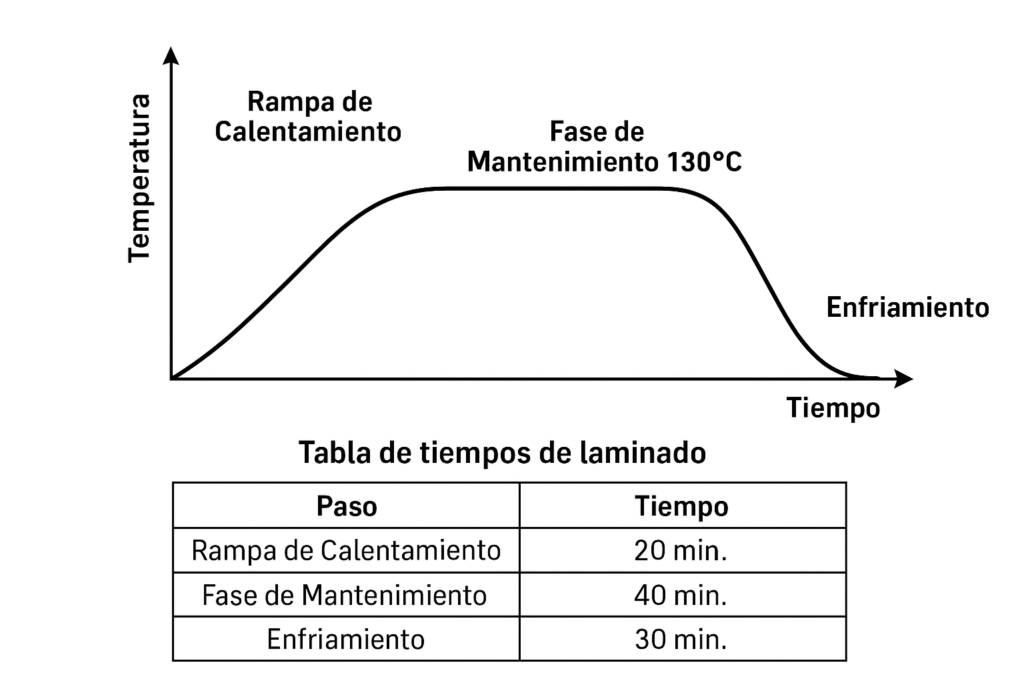 Control de Calidad en el Horno: Parámetros críticos de tiempo y temperatura (130∘C) para el curado del EVA
